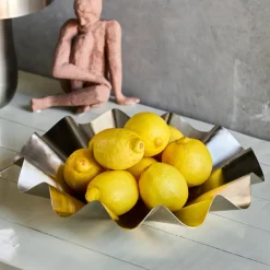 House Doctor Heimdekor|Tabletts|Schüssel, HDFlood, Gebürstetes Silber-Finish