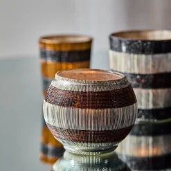 House Doctor Heimdekor|Teelichthalter Und Kerzenständer|Teelichthalter, HDStripe, Silber-Finish;Braun