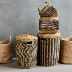 House Doctor Aufbewahrung|Aufbewahrung|Wäschekörbe, HDCesto, Natur;Schwarz